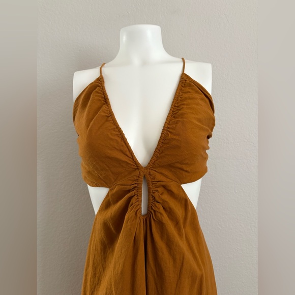 Banana Republic Manon Linen Blend Maxi Cutout Dress Sz 10 - Picture 5 of 15